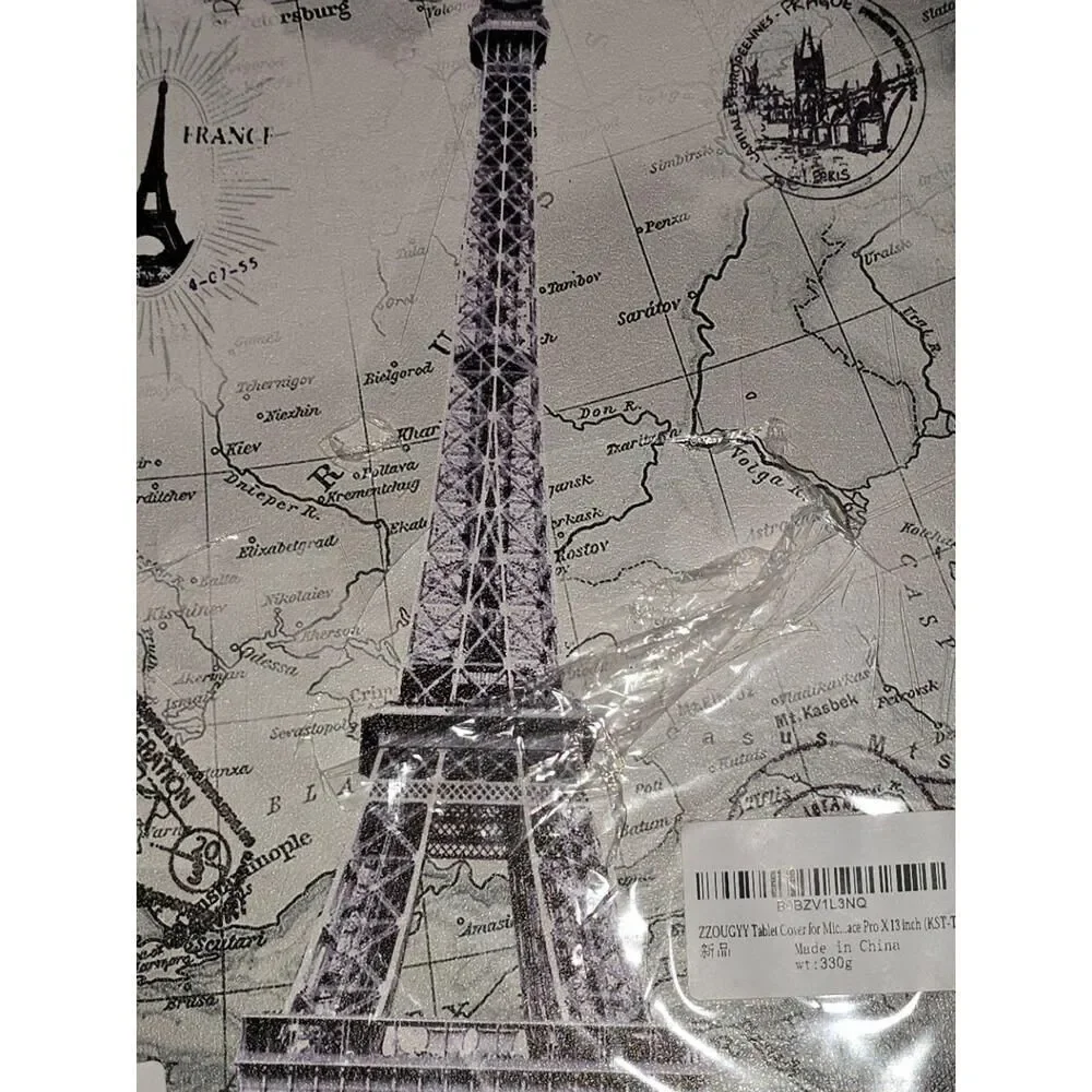 NEW ZZOUGY Tablet Cover‎ Surface Pro X 13in Map Eiffel Protective Chic